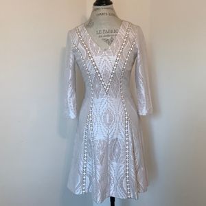 ANTONIO MILANI Lace Overlay Fit and Flare 3/4 Sleeve Dress Size 8